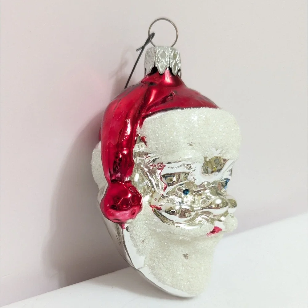 Vtg West Germany Mercury Glass Santa Claus Head Christmas Ornament Mica Beard